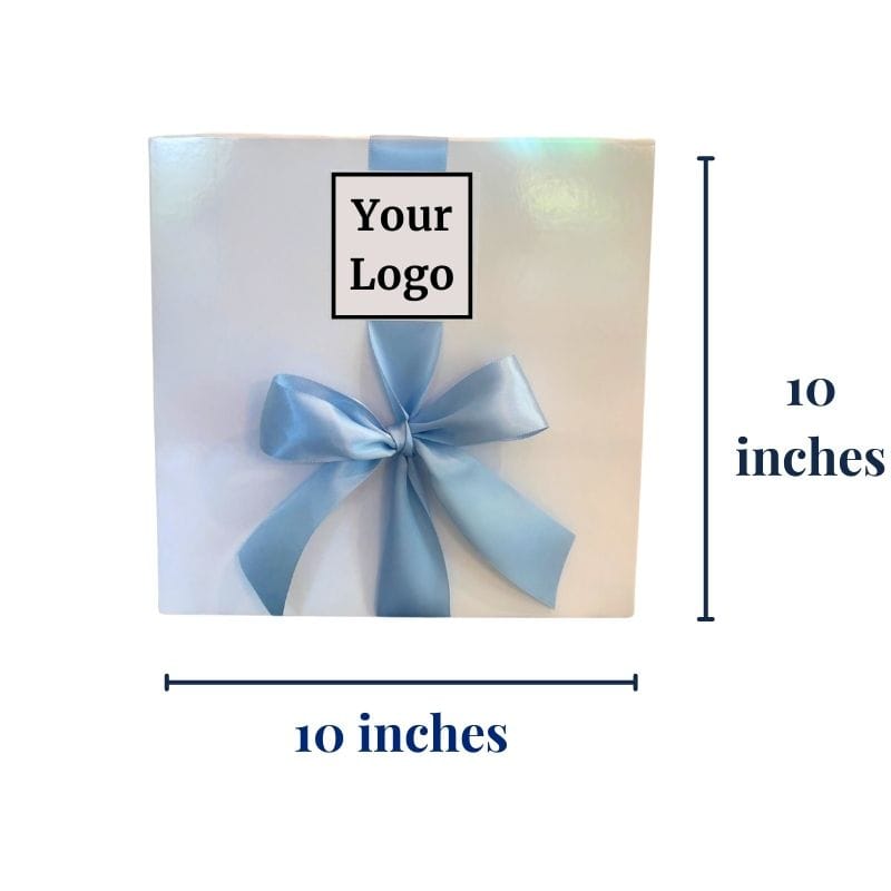 elegant white luxury gift box with corporate branding