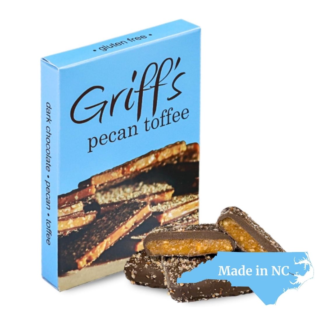 Griff's Pecan Toffee Chapel Hill Toffee from North Carolina, featured as part of a locally sourced gift box with other North Carolina products.
