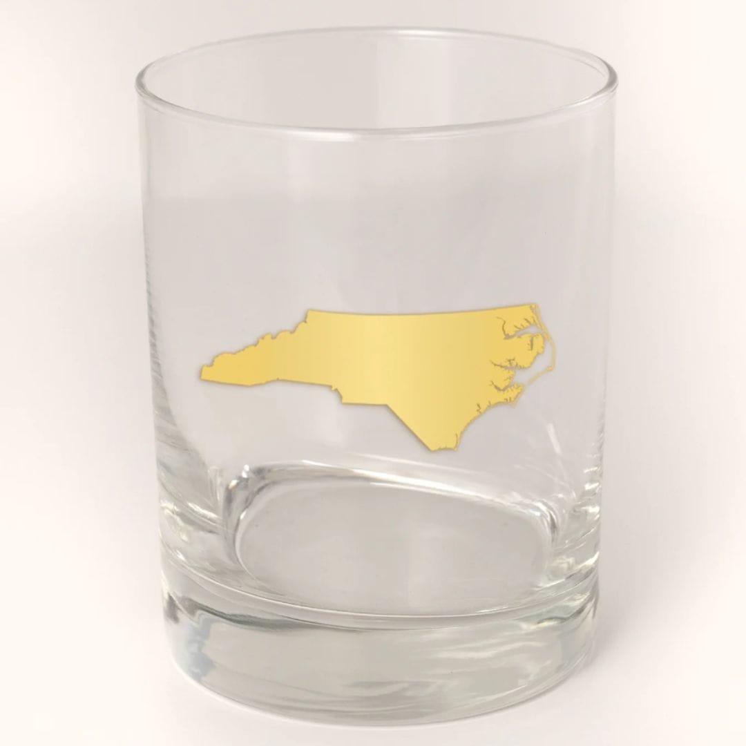 North Carolina Old Fashioned glass with 22k gold silhouette from Chapel Hill candle