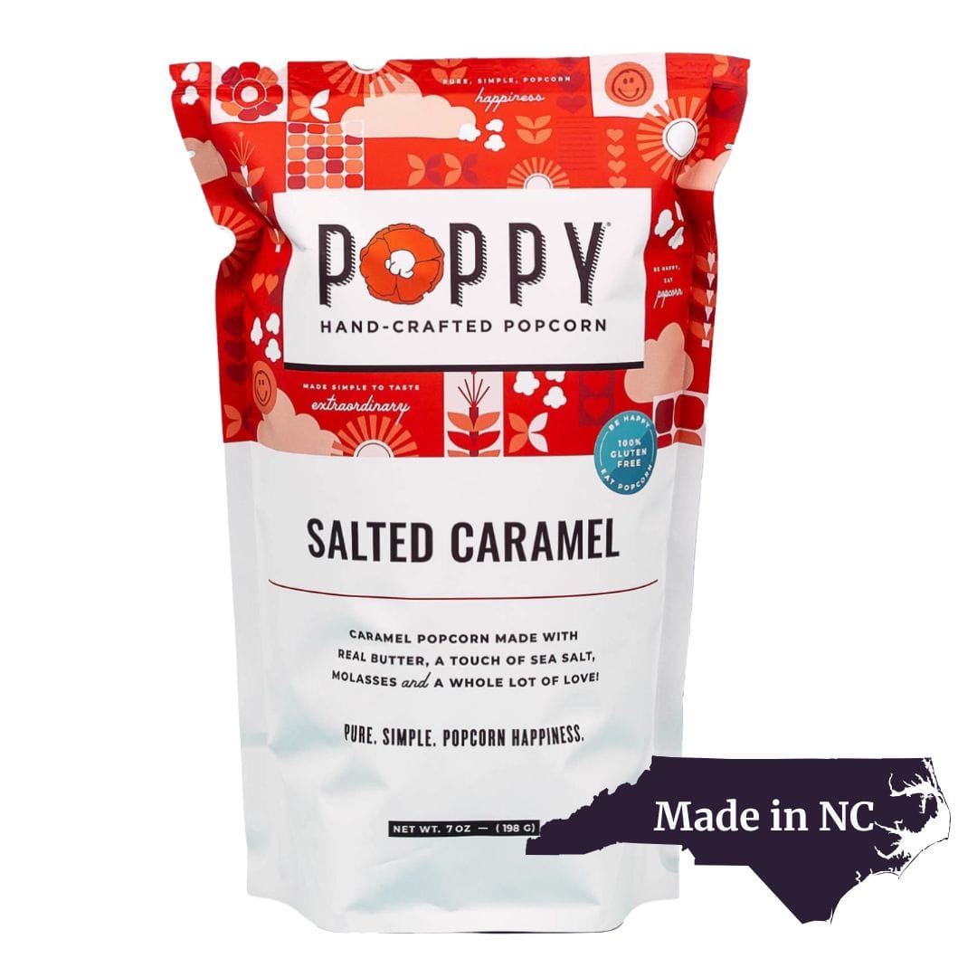 Salted caramel popcorn in NC packages and Chapel Hill gifts