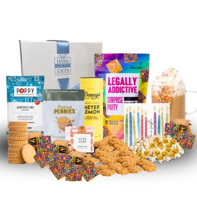 Southern gift box full of items that are made in North Carolina and festive to celebrate a birthday. what to give for a birthday