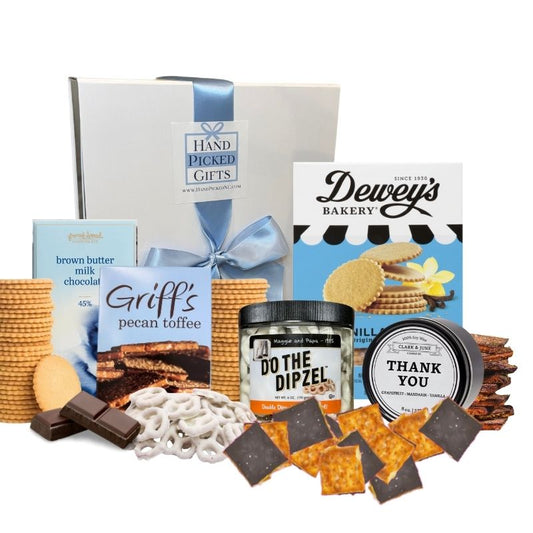 Gift box full of made in North Carolina foods plus a Thank You candle, perfect for nurses, teachers, friends, and all gift needs
