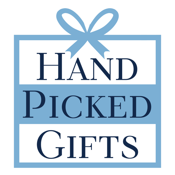 Logo with 'Hand Picked Gifts' text and a blue gift box with a bow on a white background