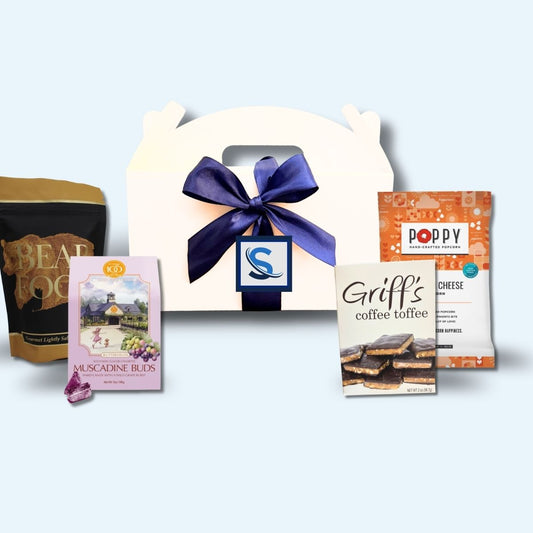 Gable box with NC-made specialty products to welcome guests to an event