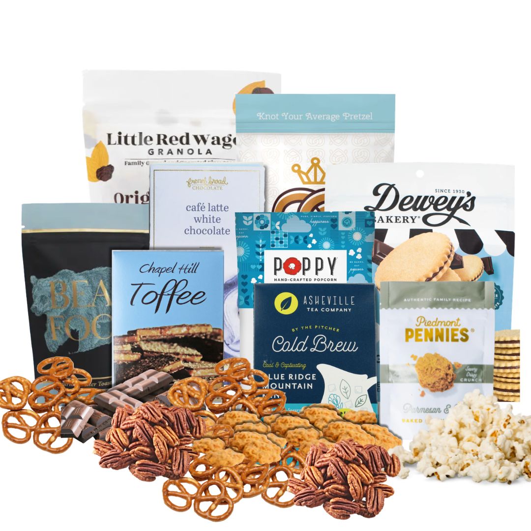 Premium North Carolina gourmet gift basket featuring Chapel Hill Toffee, artisan caramels, and honey pecans