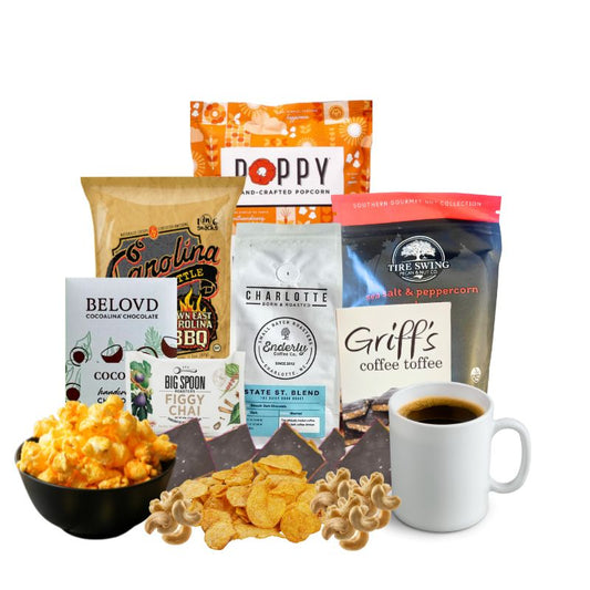 North Carolina-made gluten free snacks in a luxury gift box