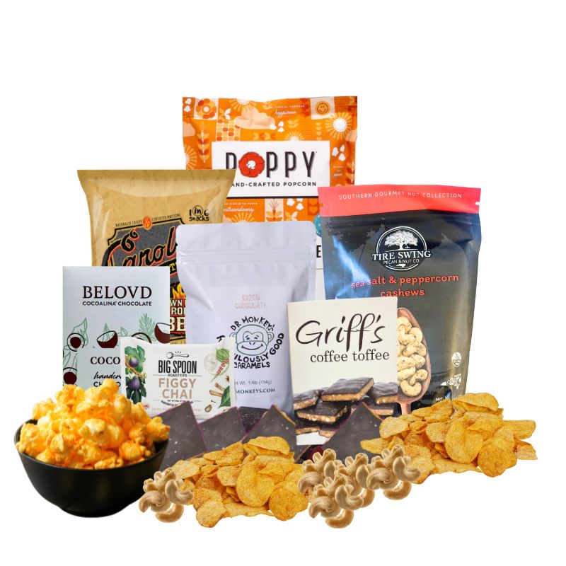 North Carolina-made gluten free snacks in a luxury gift box