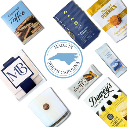 Premium executive gift basket featuring North Carolina gourmet products and custom branding