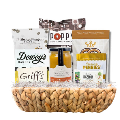 elegant gift basket full of north carolina-made gourmet food items