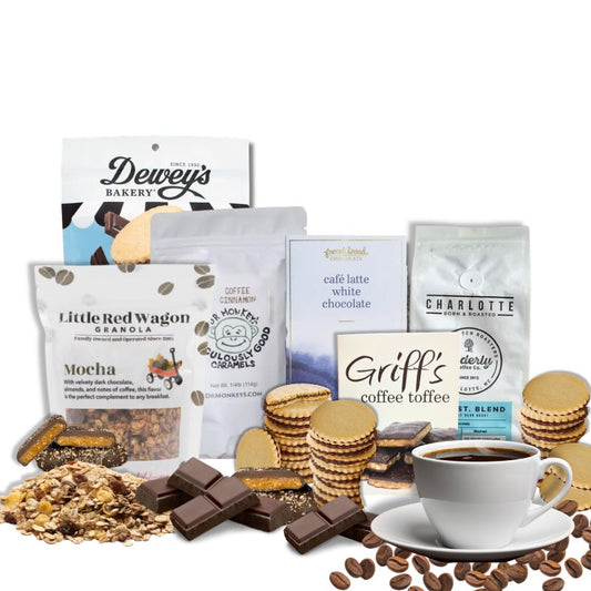 North Carolina coffee and chocolate gift box with artisan treats from Charlotte and Asheville