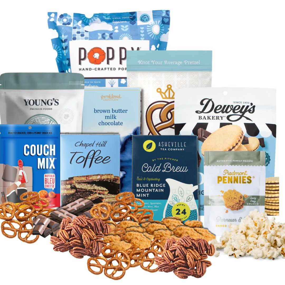 Premium North Carolina gourmet gift basket featuring Chapel Hill Toffee, artisan caramels, and honey pecans
