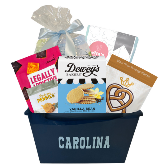 UNC Chapel Hill gift basket with items for DIY dorm paint party