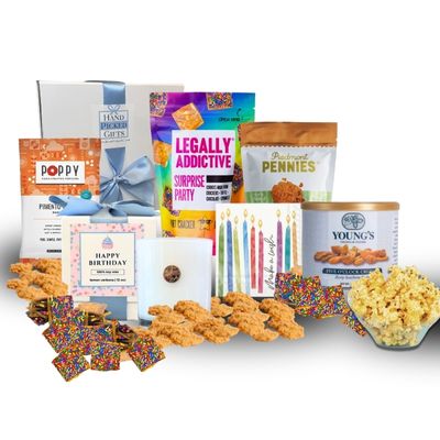 Southern gift box full of items that are made in North Carolina and festive to celebrate a birthday. what to give for a birthday