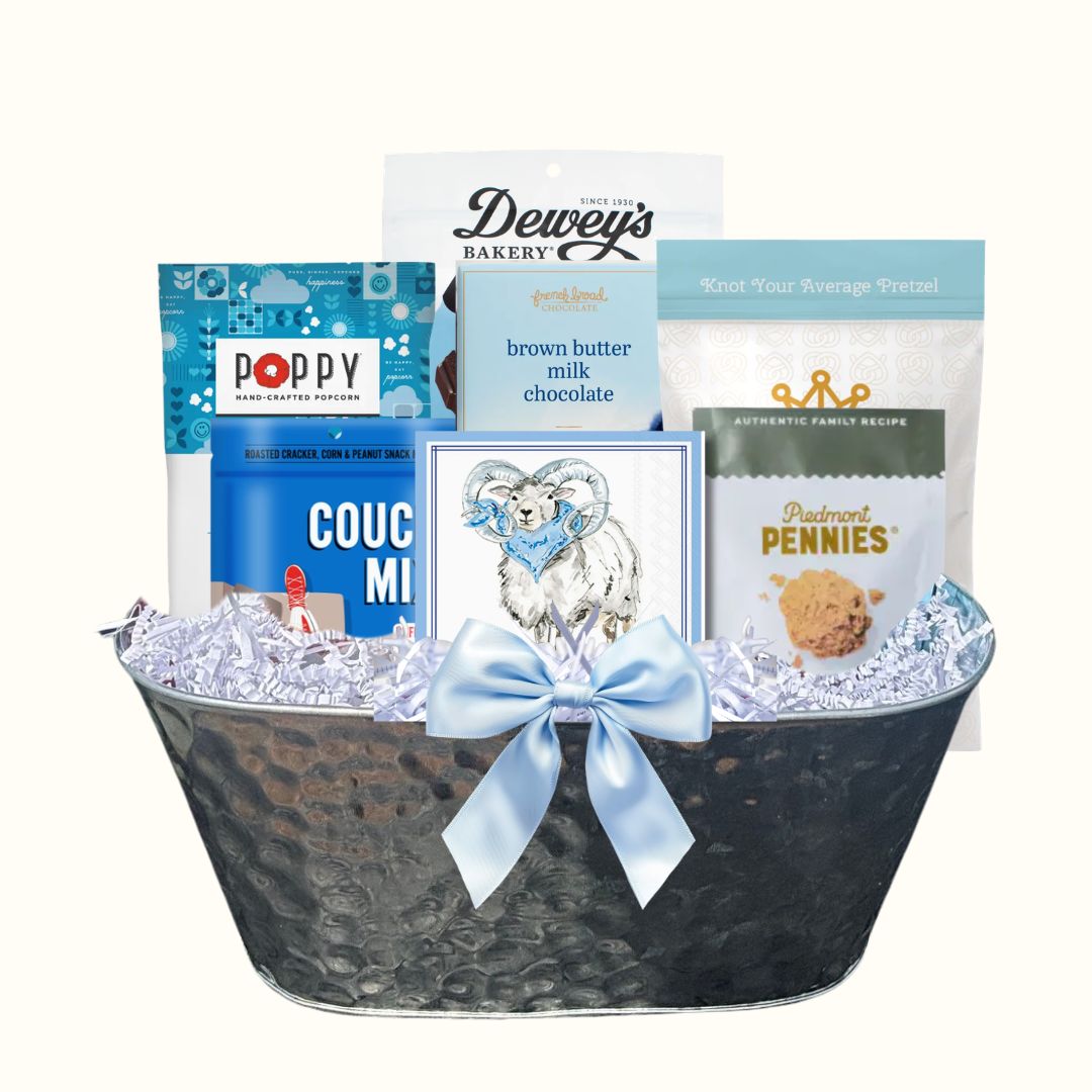 UNC snack gift basket with North Carolina artisan treats and Tar Heels game day essentials
