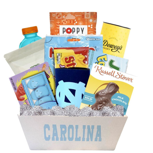 UNC Easter gift basket with candy and Carolina artisan treats deliered UNC Chapel Hill students