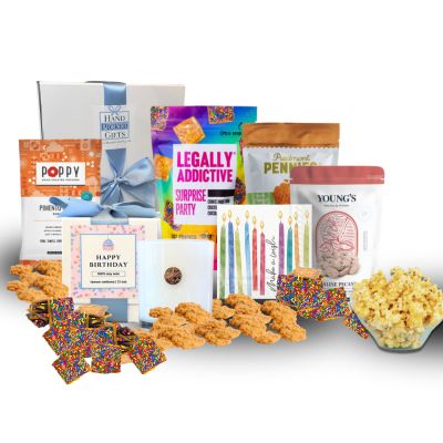 North Carolina birthday gift basket with artisan treats and keepsake Happy Birthday candle