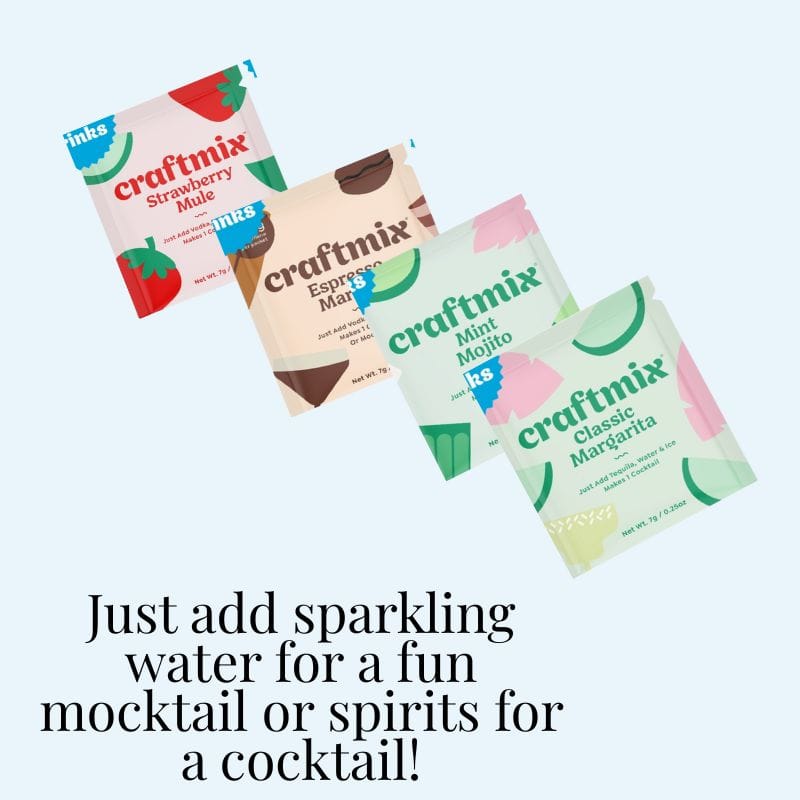 Cocktail and mocktail mix packets in UNC Chapel Hill gift baskets and student care packages