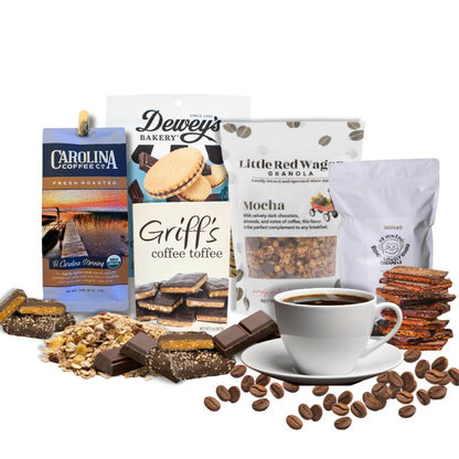 Coffee and chocolate specialty foods from North carolina in a gourmet gift 