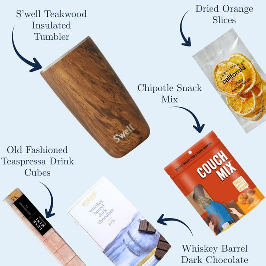 Collection of items included in gift full of masculine items for father day or corporate gifts