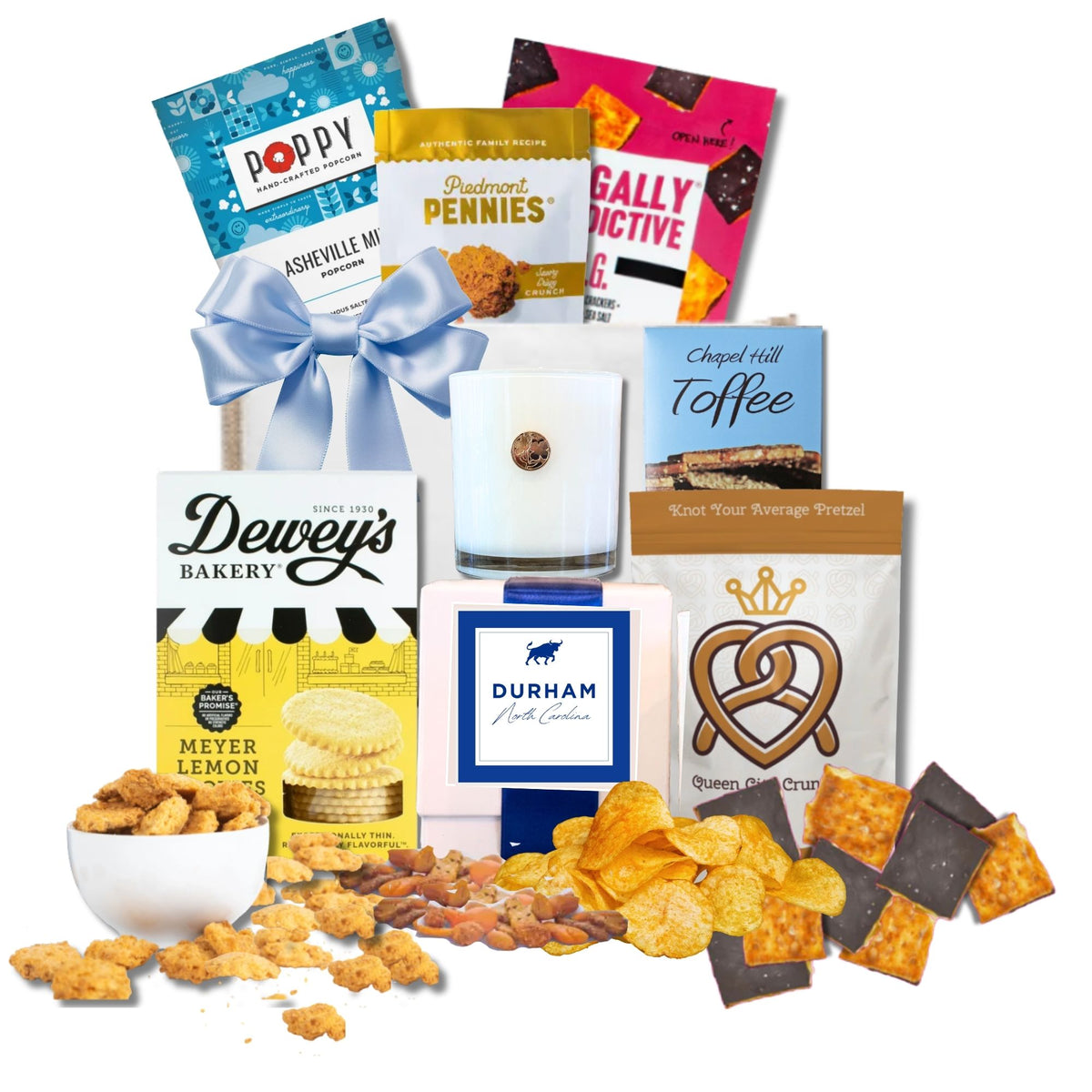 Durham NC welcome gift tote for realtor closing gifts, corporate relocation, and new employee onboarding from Handpicked Gifts 