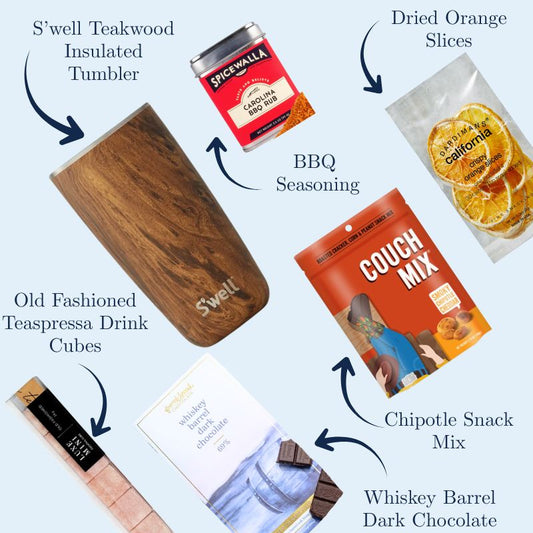Collection of items included in gift full of masculine items for father day or corporate gifts