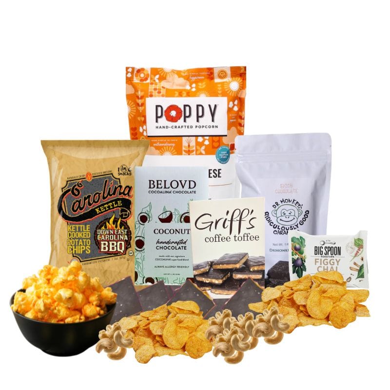 Gluten-free gift basket with North Carolina artisan treats and allergen-free gourmet snacks