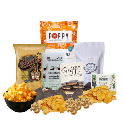 Gluten-free gift basket with North Carolina artisan treats and allergen-free gourmet snacks