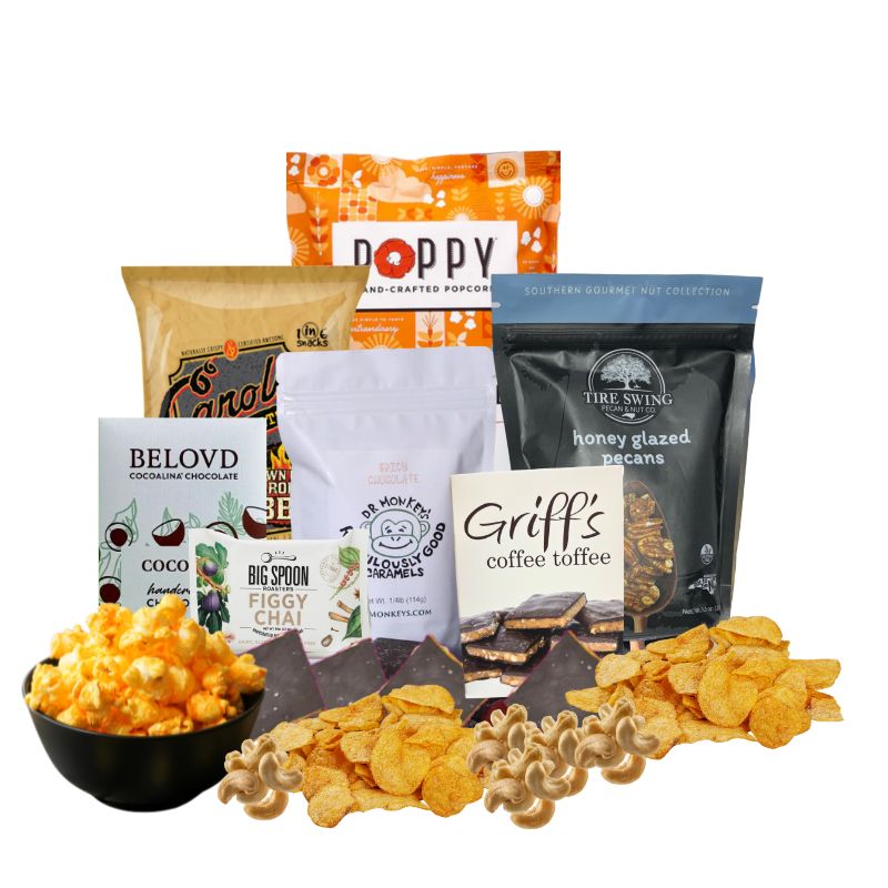 North Carolina-made gluten free snacks in a luxury gift box