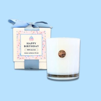 Happy Birthday candle with dogwood design in North Carolina artisan gift baskets