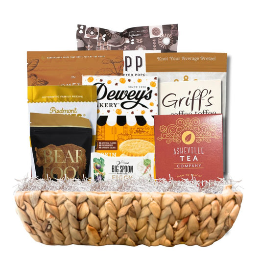 elegant gift basket full of north carolina-made gourmet food items
