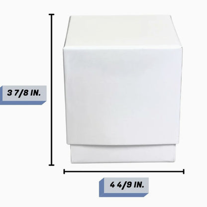 Luxury white glossy gift box with dimensions for corporate candle, customizable packaging for branded business gifts