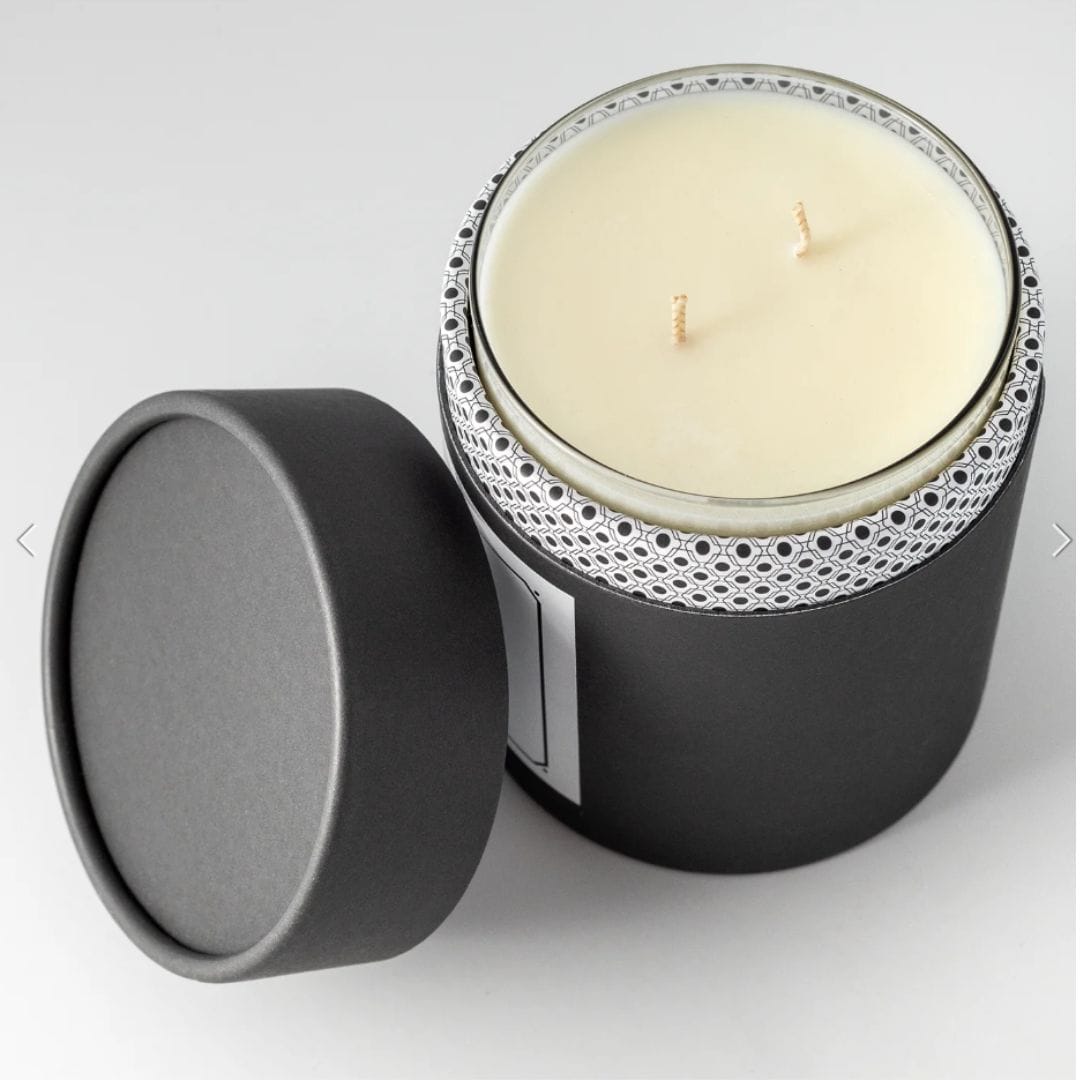 North Carolina soy candle top view with clean linen scent and 22k gold silhouette