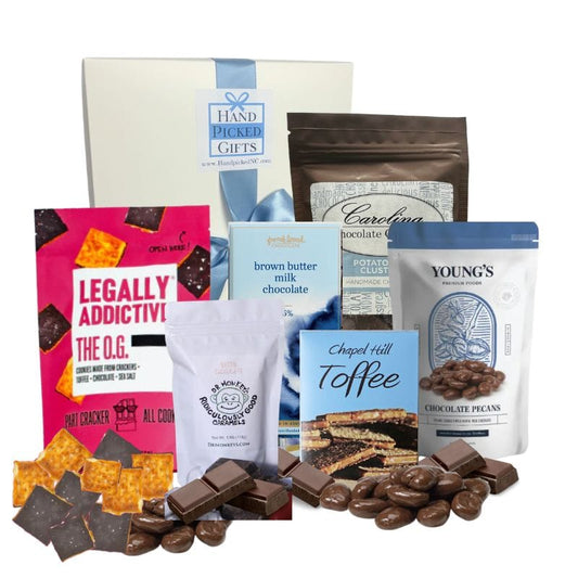North Carolina chocolate gift basket with artisan treats from Chapel Hill and Asheville chocolatiers