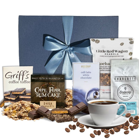 Gourmet Gift box filled with chocolate and coffee specialty foods from NC