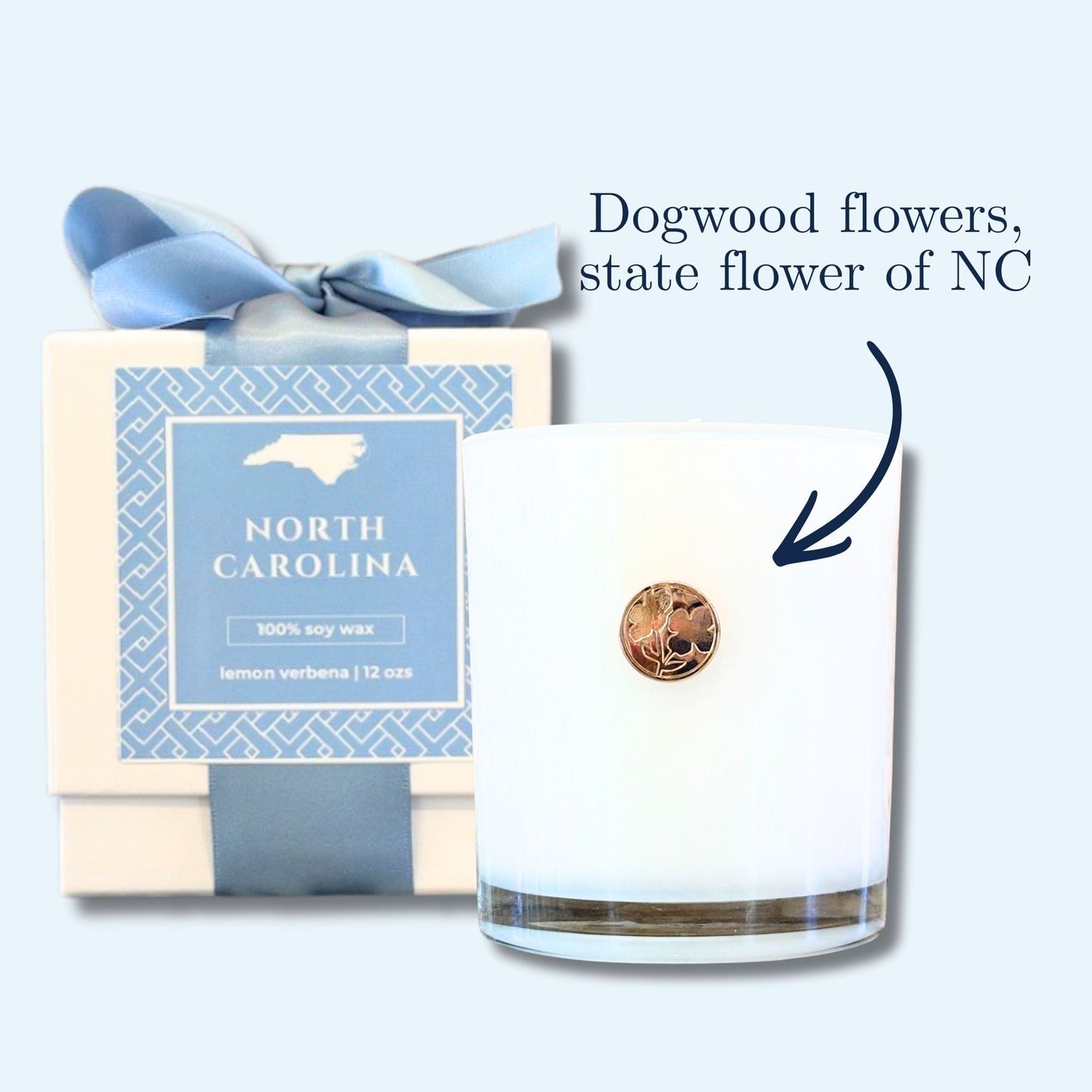 North Carolina dogwood candle with keepsake box in welcome gift baskets and housewarming gifts