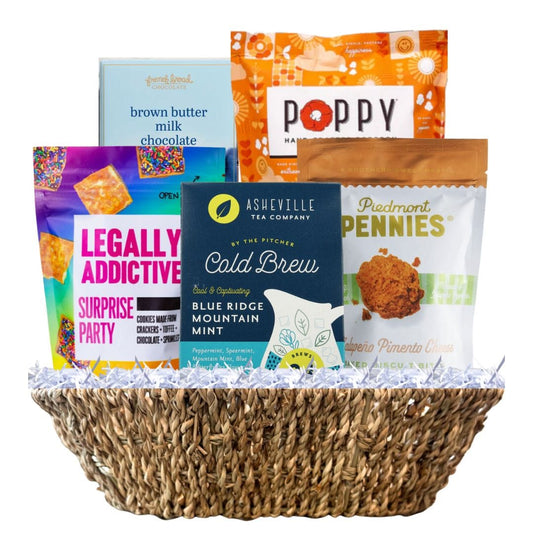 North Carolina Easter gift basket with artisan treats in reusable seagrass bowl