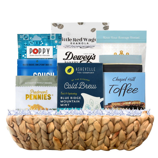  Luxury North Carolina artisan gift basket with handcrafted chocolates and gourmet treats in reusable