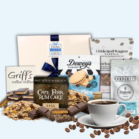 Gourmet Gift box filled with chocolate and coffee specialty foods from NC