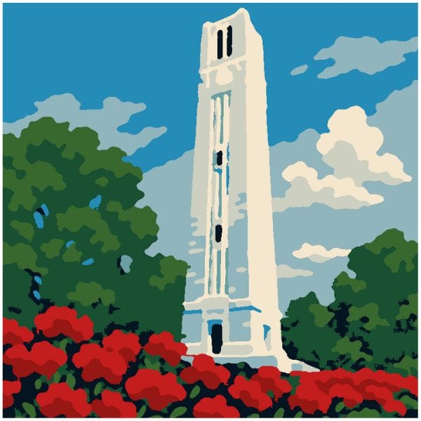 Completed NC State Memorial Bell Tower painting for Wolfpack alumni and graduation gifts