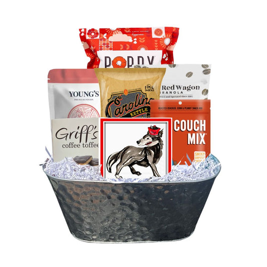 NC State gift basket with North Carolina artisan snacks for Wolfpack alumni and fans