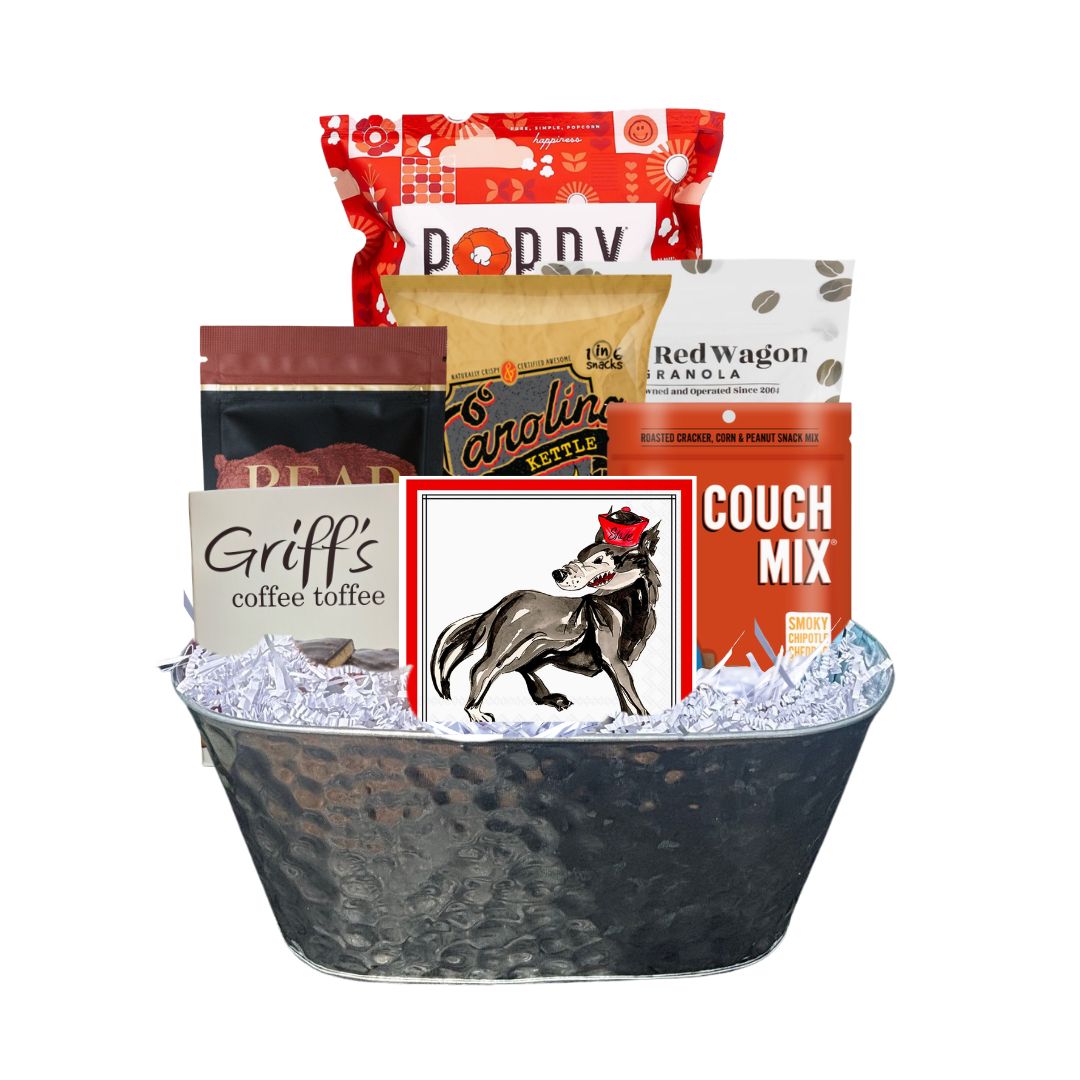 NC State gift basket with North Carolina artisan snacks for Wolfpack alumni and fans