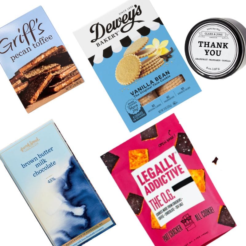 North Carolina sweet treats gift basket contents with artisan chocolate and gourmet gifts