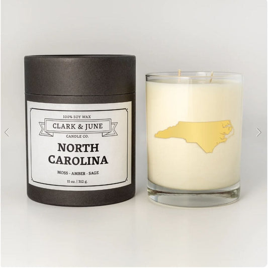North Carolina candle with 22k gold silhouette in reusable Old Fashioned glass
