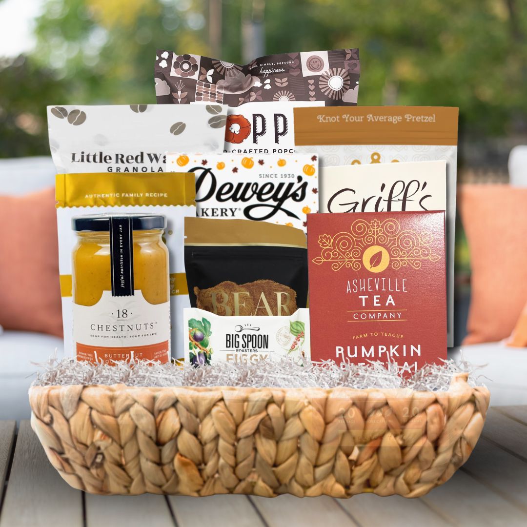 premium gift basket full of fall-flavored north carolina specialty gourmet foods