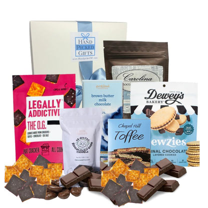 North Carolina chocolate gift basket with artisan treats from Chapel Hill and Asheville chocolatiers