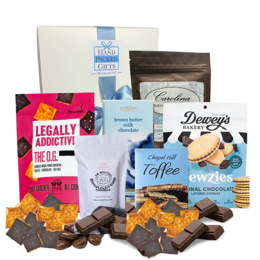 North Carolina chocolate gift basket with artisan treats from Chapel Hill and Asheville chocolatiers