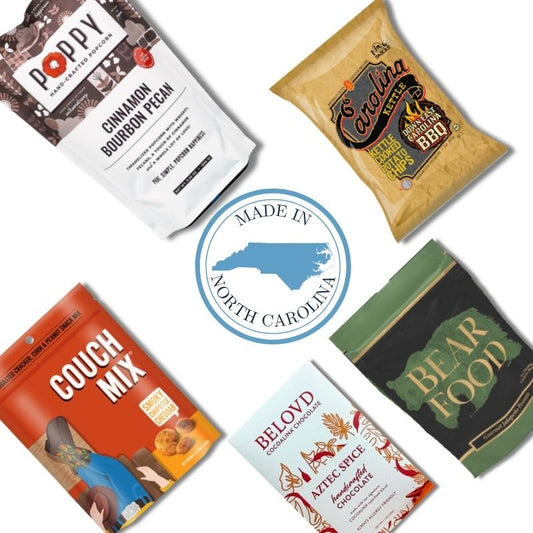Spicy gourmet gift basket contents with jalapeno popcorn and North Carolina artisan treats for corporate 