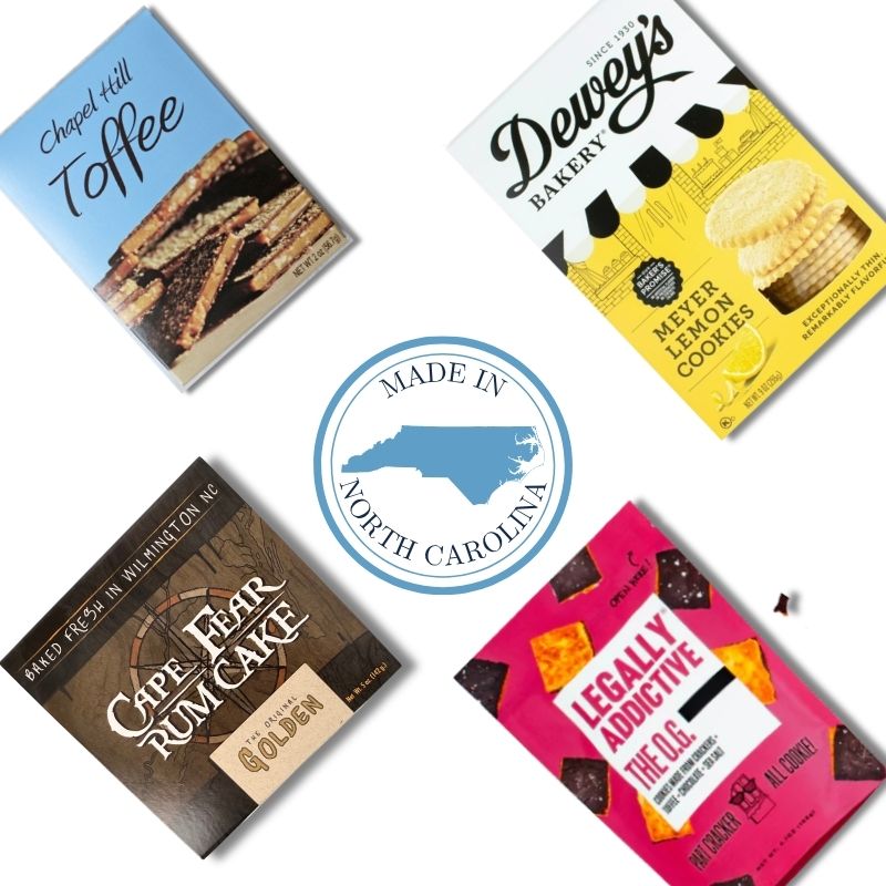 North Carolina sweet treats gift basket contents with artisan chocolate and gourmet gifts
