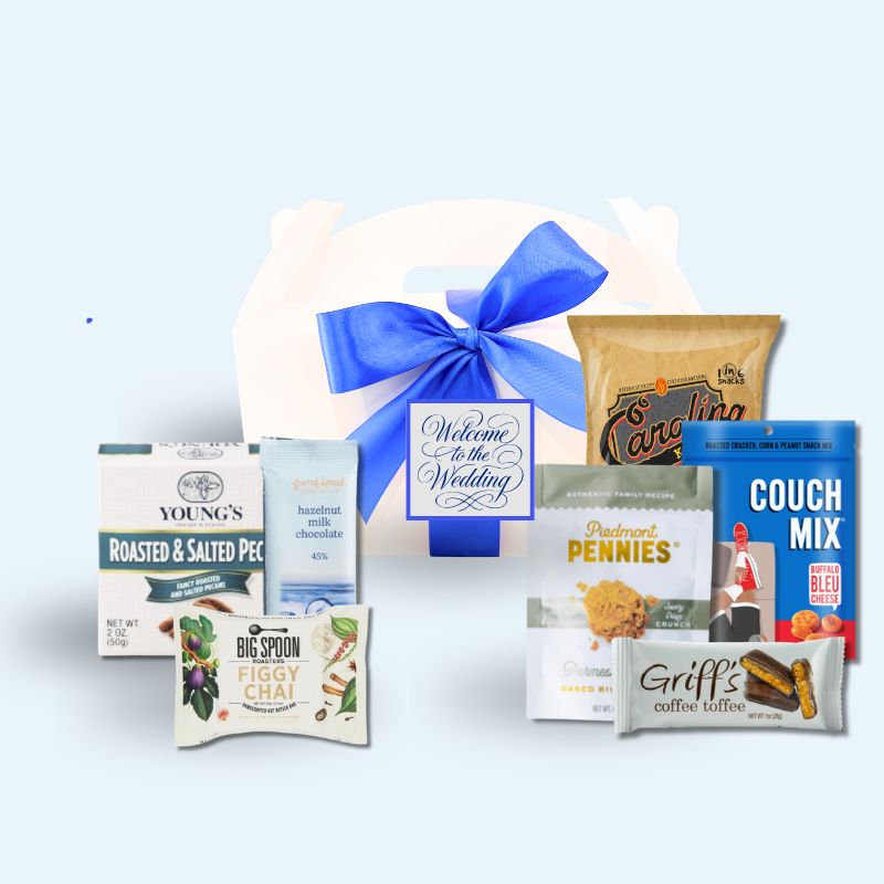 NC gourmet gable gift box customized with wedding welcome message for out-of-town guests