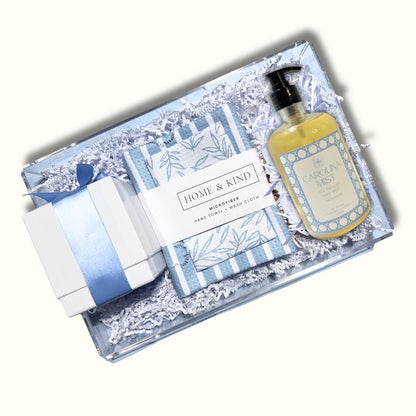  Carolina housewarming gift basket with North Carolina artisan candle, hand soap, and kitchen essentials